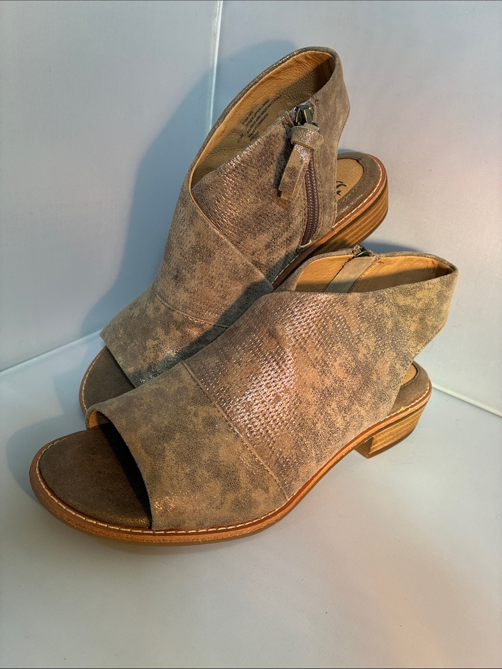 Open-Toe Taupe Textured Slingback Mules